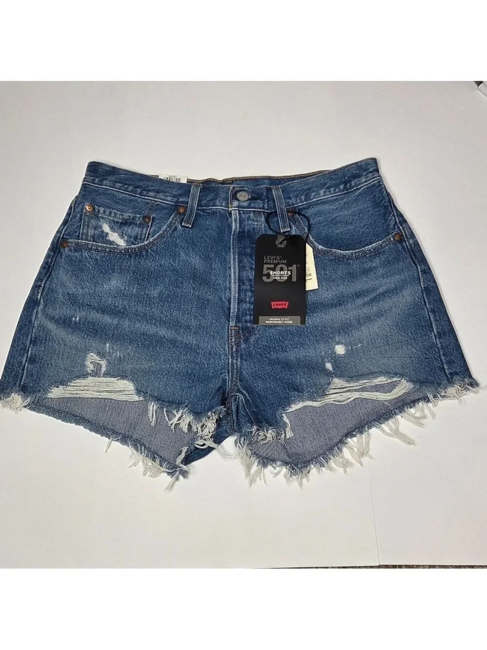 Levi's 501 Original Style Premium Denim High Rise Shorts Cut Off Women's Size 31 - Picture 2 of 16